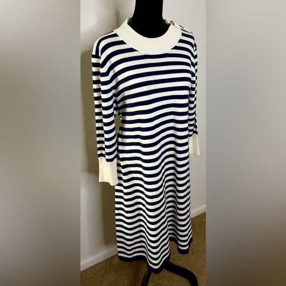 NWT Haley and the Hound Navy and Cream stripe long sleeve sweater dress Large - Picture 8 of 11